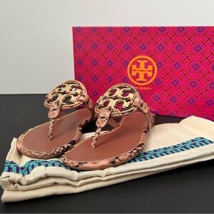 Tory Burch Miller Sandals in stamped snake in blush color - size 5